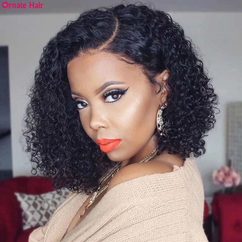 

Curly Human Hair Wig Kinky Curly Lace Front Wig For Black Women 4x4 Lace Closure Bob Wigs Lace Wigs Natural Brazilian Remy Hair