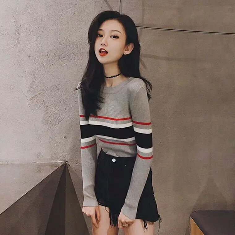 

Top Women's Sweater Pullover Stripe Woman Sweaters Femme Chandails Pull Hiver