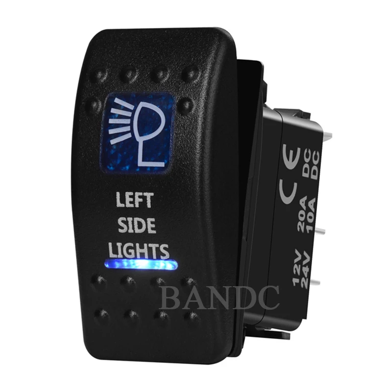 Left Side Light Rocker Switch 5P On-Off Dual Illuminated Blue Led Light Rocker Switch for Car Boat Bus Truck Caravan RV ARB