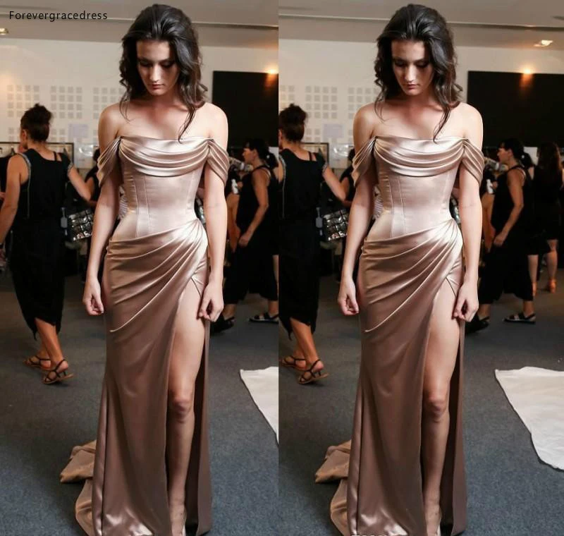 High Thigh Split Off The Shoulders Long Celebrity Prom Dress Sexy Formal Reception Party Gown Custom Made