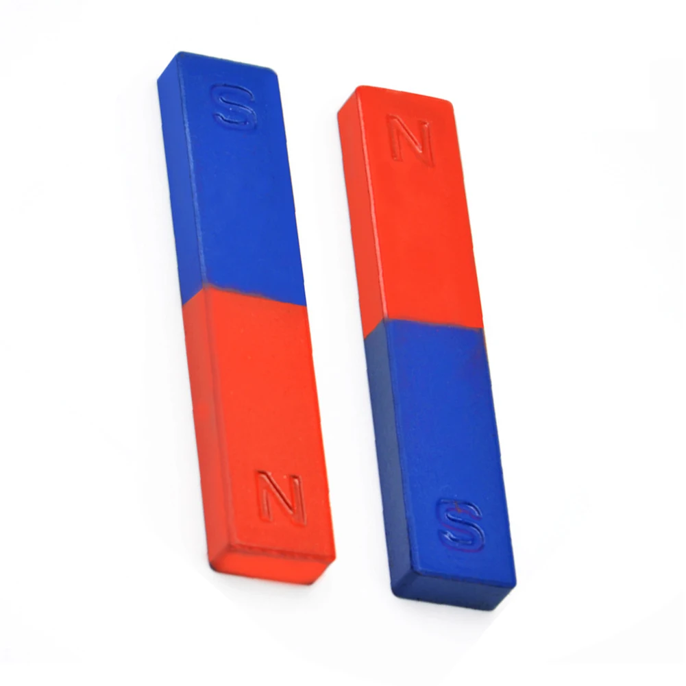 Students 2Pcs Set Bar Magnet Experiment Tool Pole Teaching Tool Red Blue Painted N S Bar Magnet Physical Kids Toy