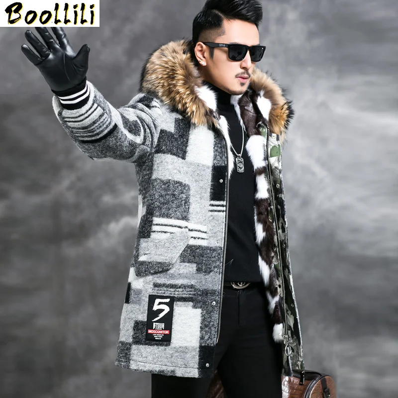 Parka Boollili 2023 Real Fur Coat Men Winter Jacket Fox Fur Liner Warm Parkas Racoon Fur Collar Long Mens Winter Coats