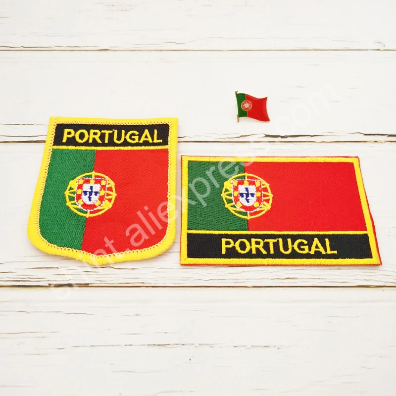 Portugal Portuguesa National Flag Embroidery Patches Badge Shield And Square Shape Pin One Set On The Cloth Armband Backpack