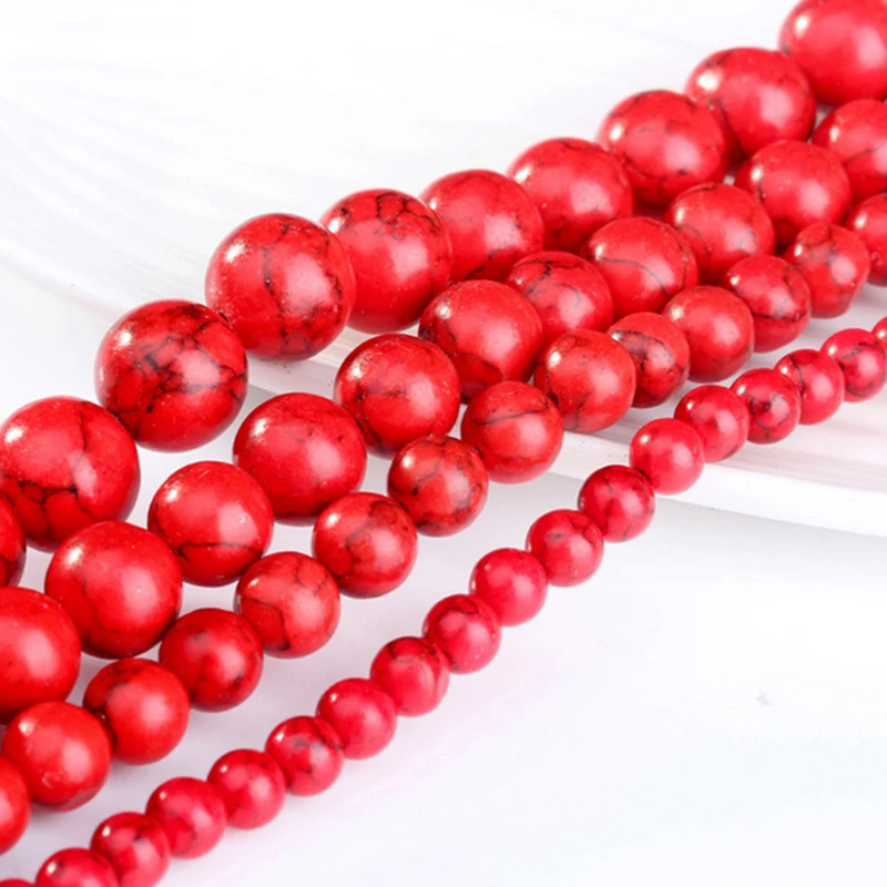 Wholesale Red Turquoises Round Stone Beads for Jewelry Making DIY Bracelet 4/6/8/10/12mm 15inch