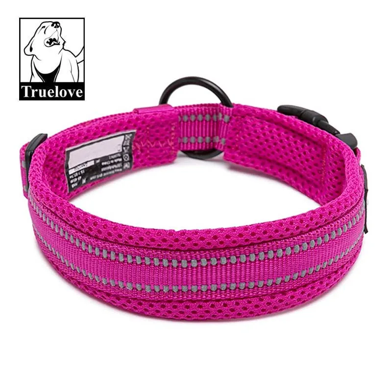 Truelove Soft Padded Mesh Dog Collar 3M Reflective Nylon Walking Training Dog Leads Stock Running Dog Pet Collar 11 Colors