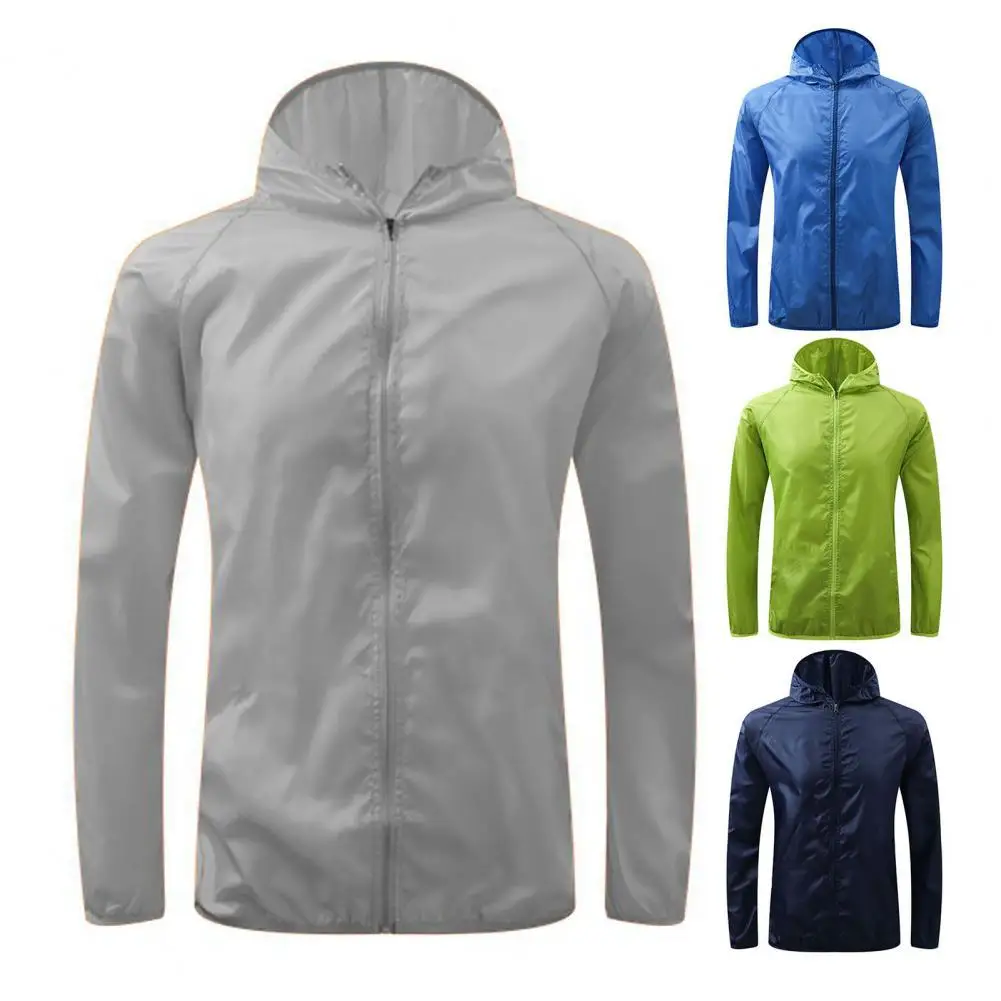 Women Men Outdoor Jacket Quick Dry Simple Long Sleeve Thin Solid Color Coat Waterproof UV Ultra-Light Windbreake for Jogging