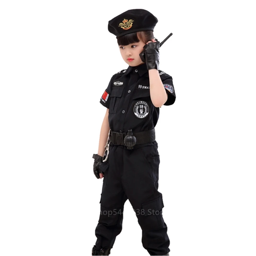 Boys Traffic Special Policeman Clothing Carnival Party Performance Policeman Uniform Long Sleeve Kid Army Boys Cosplay Costumes