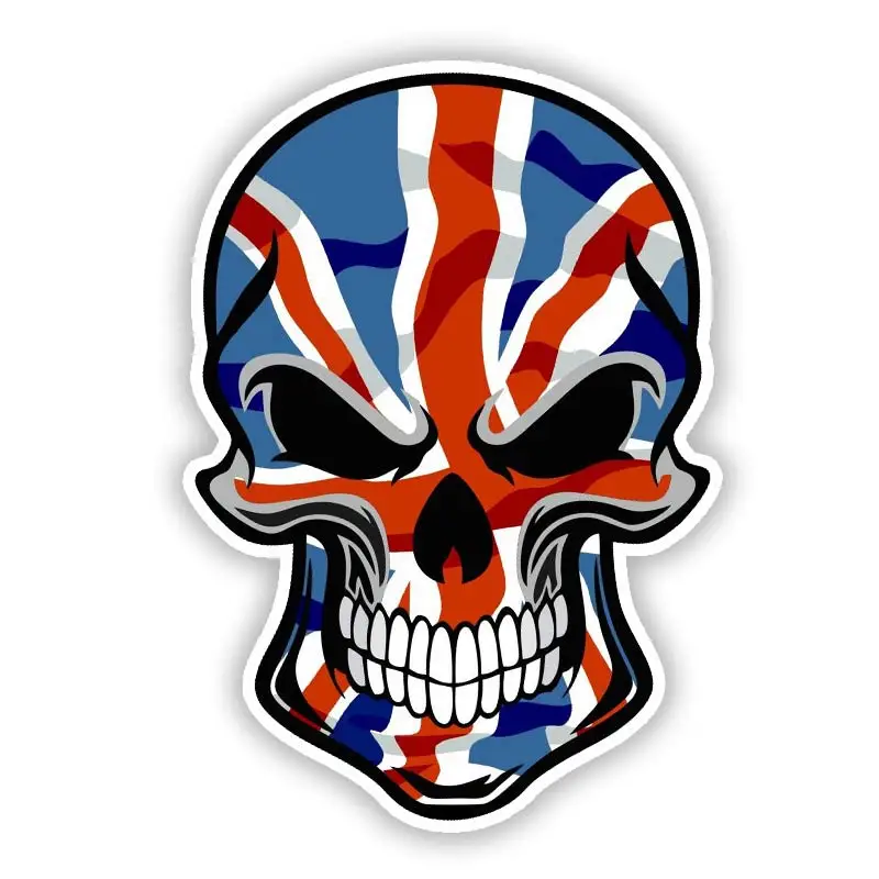 

S50491# Various Sizes Personality PVC Decal Skull with British Flag Waterproof Car Sticker on Motorcycle Laptop Decorative