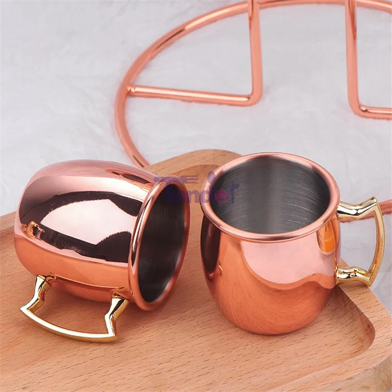 5 Pieces Moscow Mule Copper Mugs 60ml Mule Cups 2 Ounces Mug 304 Metal Stainless Steel Lining Pure Copper Plated Coffee Cup