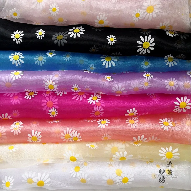 150cm szerokości Daisy drukowanie tkanina z organzy dla dziewczynek letnia sukienka księżniczka sukienka Handmade DIY kurtyna odzież ozdobna tkanina