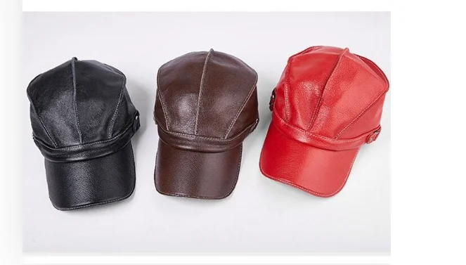 Mode Unisex Hohe Qualität Echt Leder Military Caps Sailor Hüte Frauen Männer Schwarz Braun Flache Top Kapitän Kappe Reise Kadett hut – Detail 4