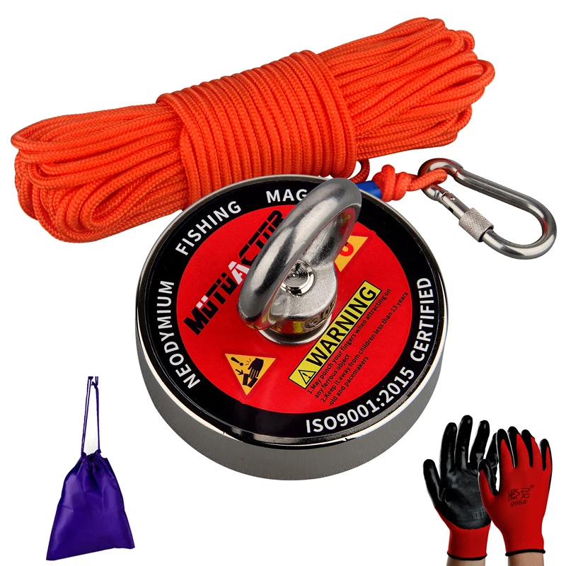 220KG Vertical Strong Magnet Fishing Deep Sea Salvage Magnetic Permanent Neodymium N52 Magnet 20M Durable Rope Glovses Bag