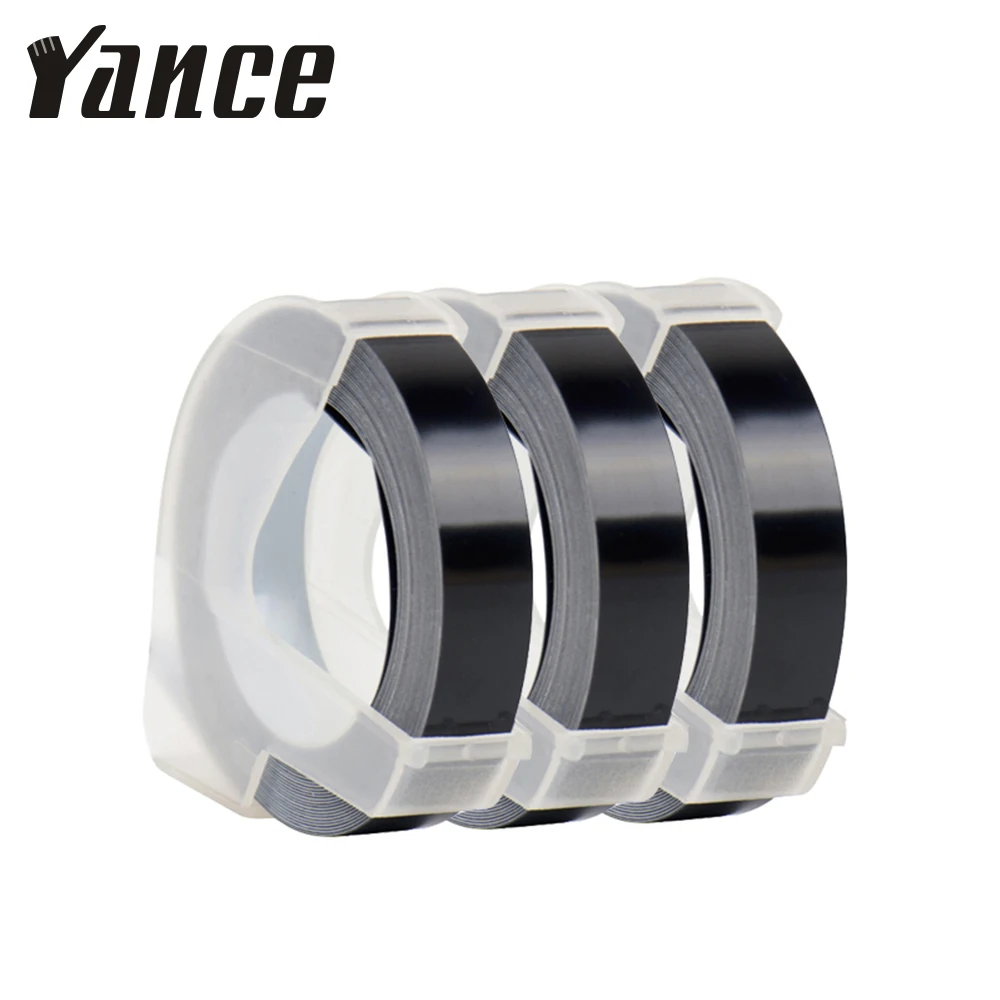 Yance 3pcs black 9MM 6MM 12MM 3D Embossing Tape for Dymo Embossing Label Maker PVC label Dymo Tape for Motex E101