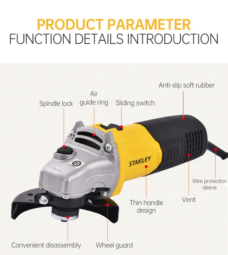 STANLEY Angle Grinder 580W High Power Household Hand Grinder For Polishing Cutting And Polishing Multifunctional Grinding Wheel