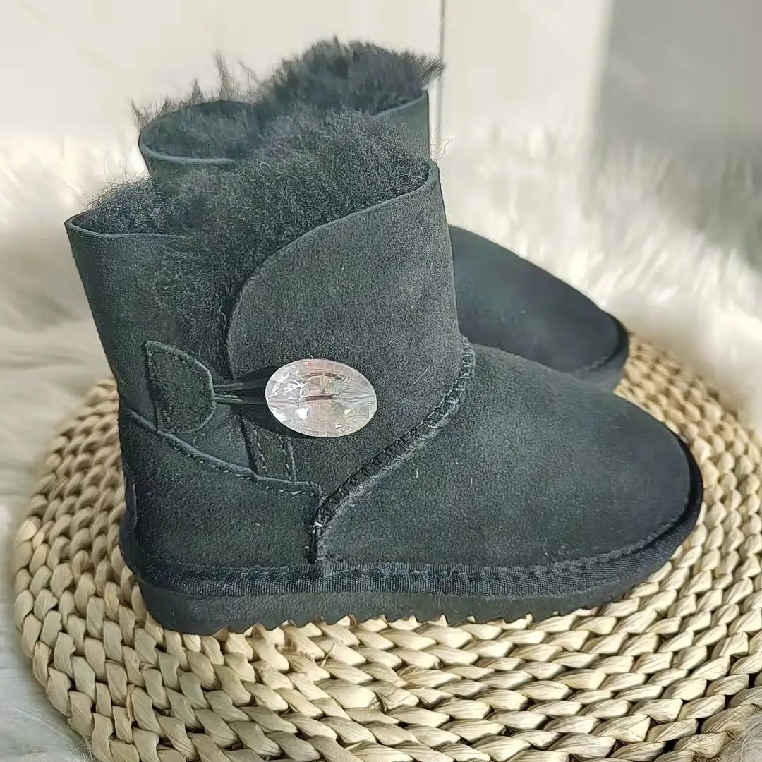 2022 New Real Sheepskin Fur Handmade Waterproof Girls Boots Winter Fur Warm Kids Snow Boots For Girls Brand Children Shoes