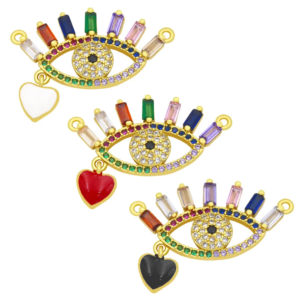 OCESRIO Lagre CZ หัวใจสายรุ้งคริสตัลสร้อยคอตาจี้ทองชุบทองเหลือง DIY อุปกรณ์เสริม Pdta535