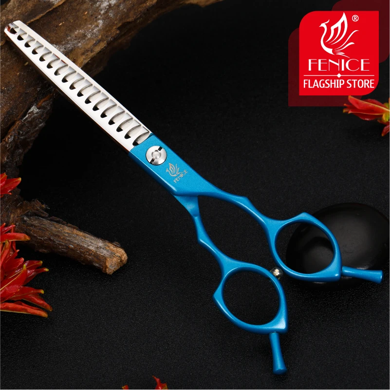 Fenice Jp440c Colorful 6.5 7.0 Inch Stainless Steel Pet 85% Thinning Scissors for Dog Grooming 17 teeth Thinner Chunker