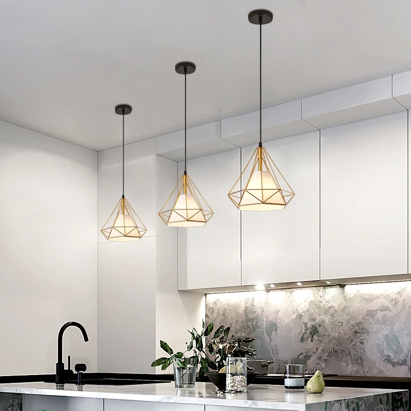 Diamond shape lustre pendant lights home kitchen decor dining room hanglamp bar restaurant retro industrial luminaire suspension