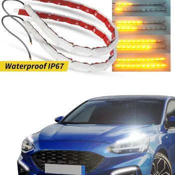 1 Pair Flowing DRL LED Daytime Running Light Sequential Flexible LED Strip DRL Turn Signal Lamp for Car Driving Light 12V