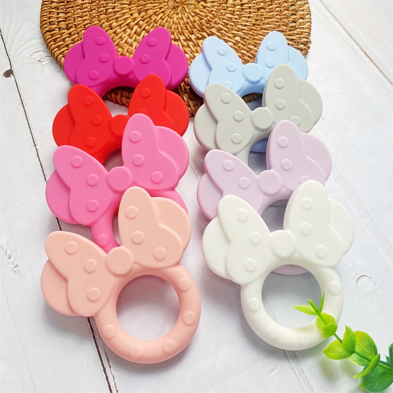 1pcs Silicone Teether Cartoon Mouse Head Animal Food Grade DIY Baby Teething Teether Toy Accessories Ring