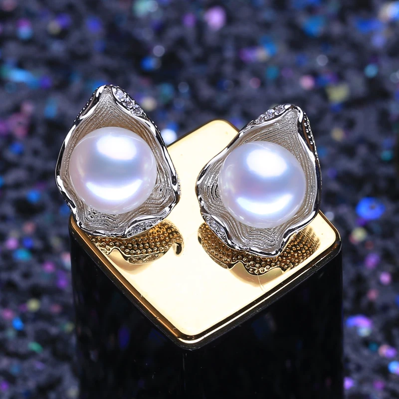 FENASY 925 Sterling Silver Jewelry Sets Trendy Natural Pearl Pendant Necklaces For Women Shell Shape Stud Earrings Fashion Rings view 3