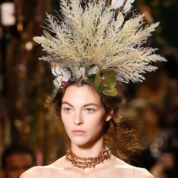 Halloween Cosplay Elf Queen Branch Headdress Catwalk Show Fairy Butterfly Props Headpiece Handmade Accessories