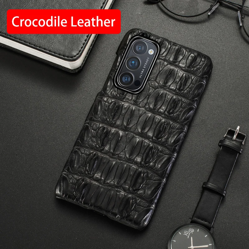 

Natural Crocodile Leather Phone Case For OPPO Reno 7 6 4 3 Find X3 R17 R15 Pro Cases Luxury Alligator Tail Bone Fin Back Cover