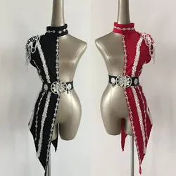 New Fashion woman Patchwork stage costumes Female ds Singer dj costumes adult white Pearl Necklace gold chain dance clothing