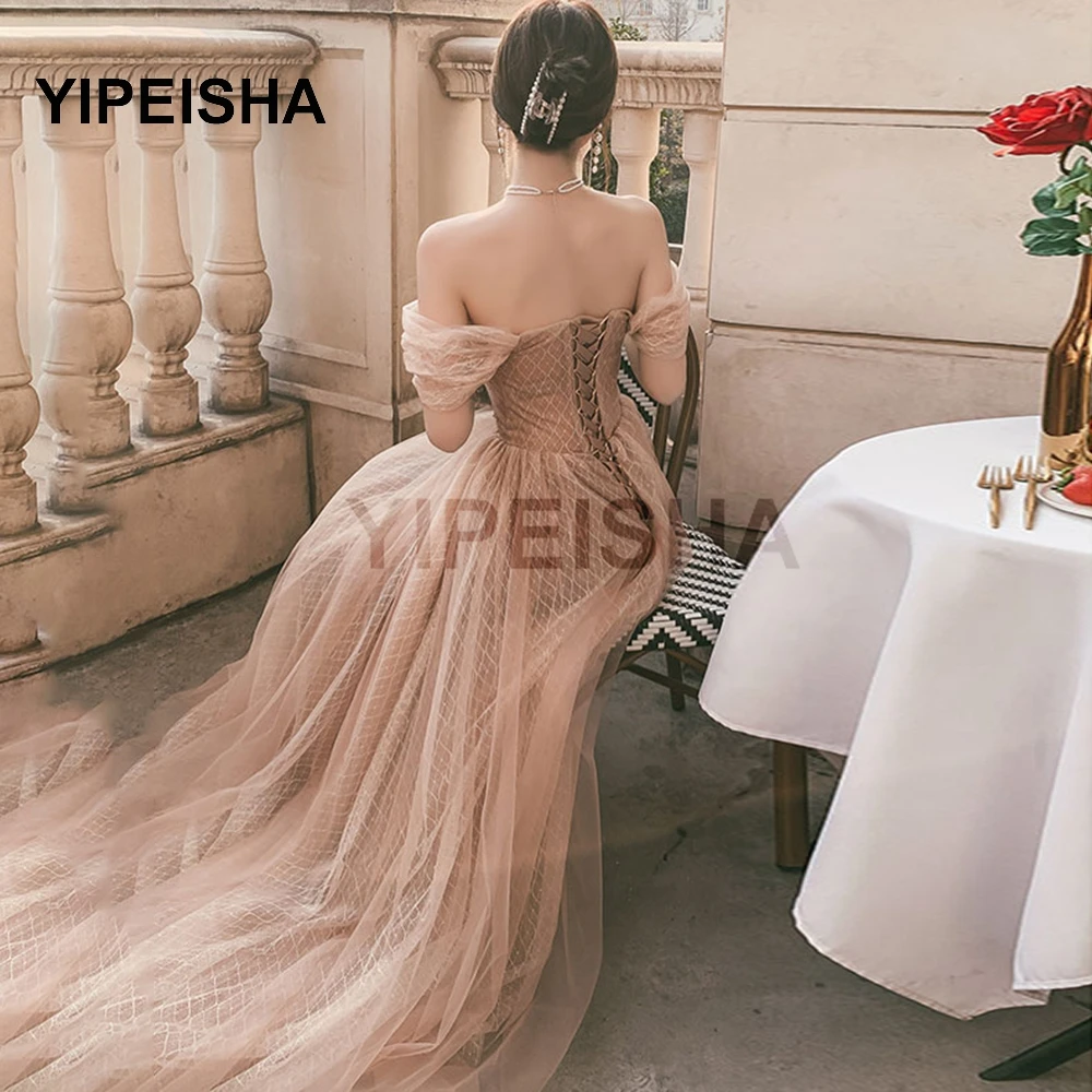 Splendido abito da sera con scollo a cuore con spalle scoperte Backless A-Line Tulleg che borda l'abito da ballo di fine anno robe soirée mariage