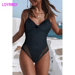 European and American summer seaside holiday bikini new black lace triangle one-piece swimsuit for women