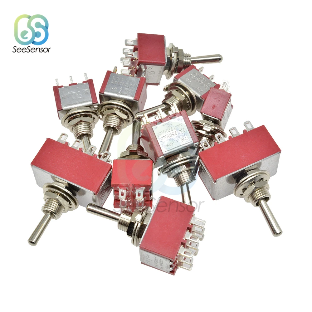 5PCS Toggle Switch Mini Switches 2 3 Position Latching Switch MTS-102/103/202/203/302/303/402/403 ON-ON ON-OFF-ON SPDT DPDT