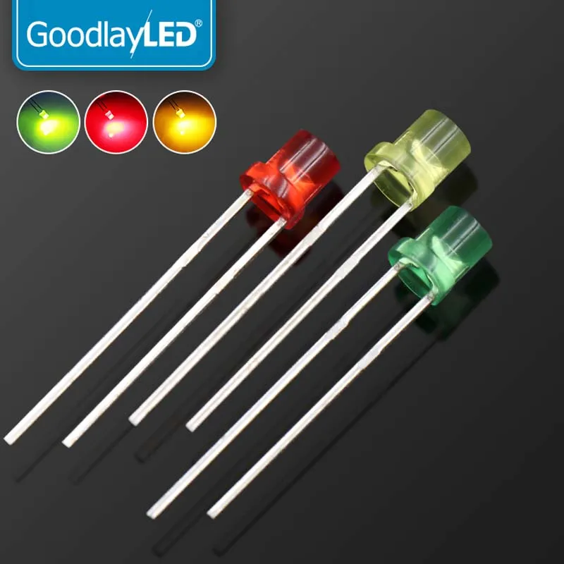 1000PCS 3mm Flat Top Color Short Leg Edge Red Green Yellow DIP LED Pilot Lamp Light Emitting Diode