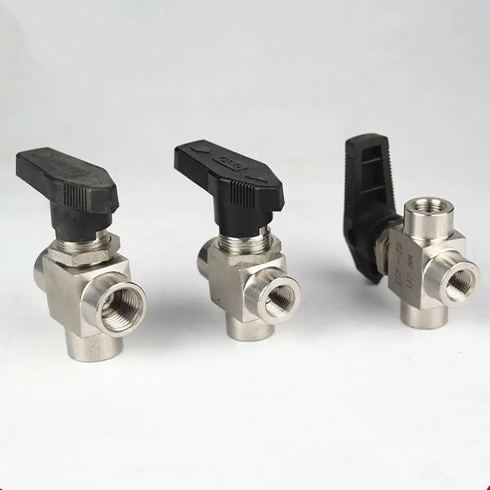 1 pces 3 way válvula de esfera 1/8 "tubo manga gás npt l porta 1000psi aço inoxidável