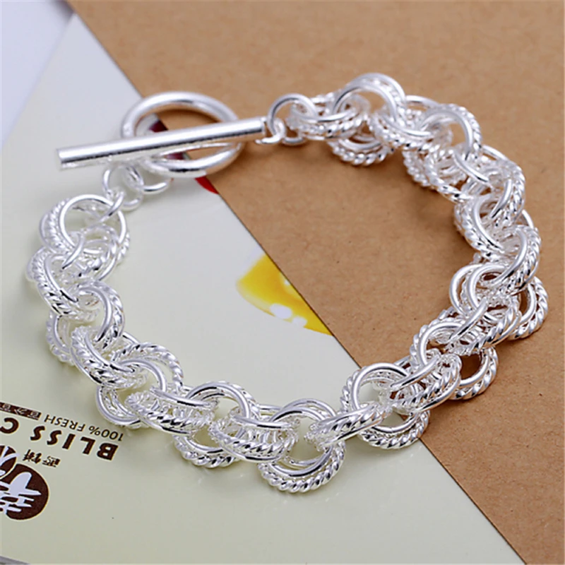 DOTEFFIL 925 Sterling Silver Round Circle Chain Bracelet For Women Charm Wedding Engagement Party Best Gift