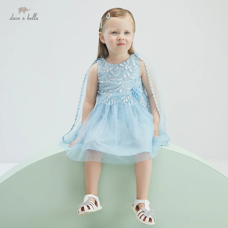 

DBJ17245 dave bella summer baby girl's cute floral embroidery mesh dress children fashion party dress kids infant lolita clothes