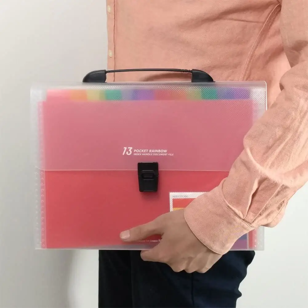 A4 Size 13 Pockets-Handle Plastic Expanding Accordion Folders Portable File Organizer Multi-Colour Large Capacity Document