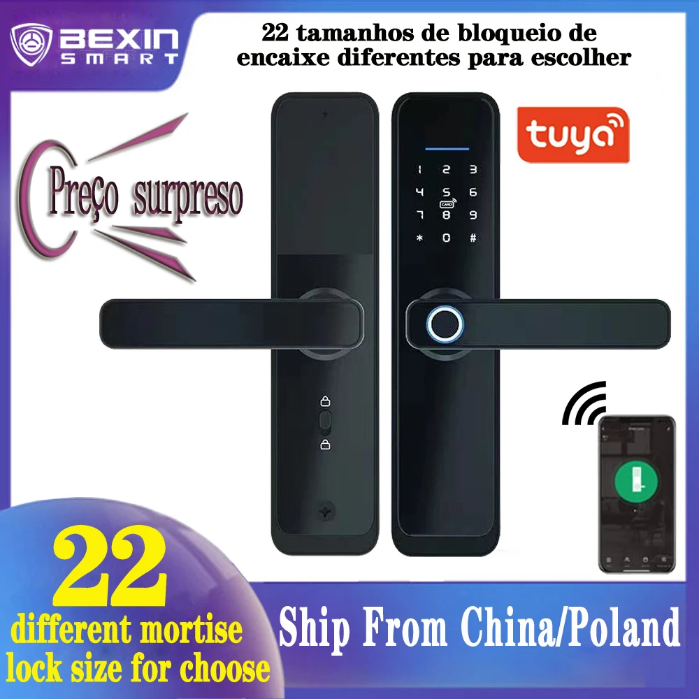 Tuya Biometric Fingerprint Security Intelligent Smart WiFi APP Password Electronic Door Lock