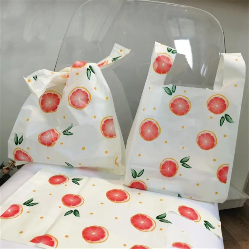 Fruit Series Portable Plastic Bag Food Take Away Packaging Bags Cake Wrapping Vest Gift Bag Supermarket Supply 50pcs/lot