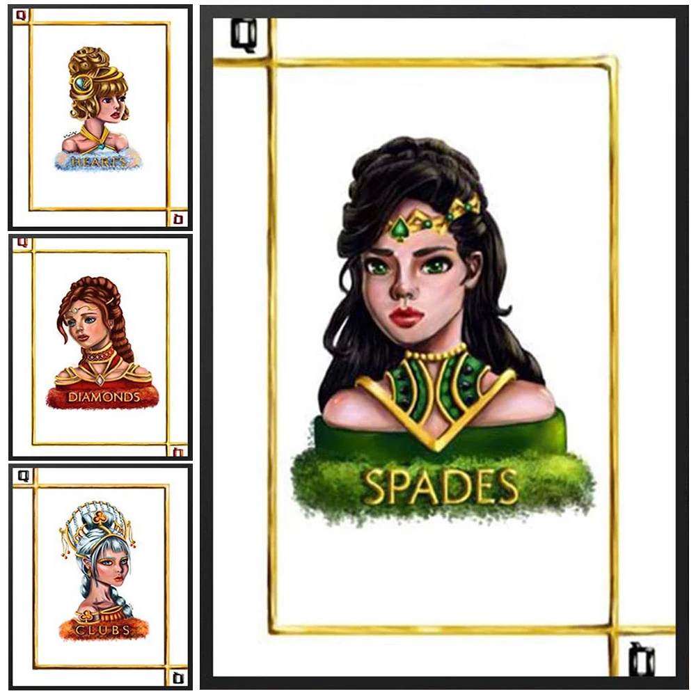 Spades Queen Poker Queens Of Courts Wall Pictures For Living Room Home Decor Nordic Poster Wall Art Canvas Painting Unframed