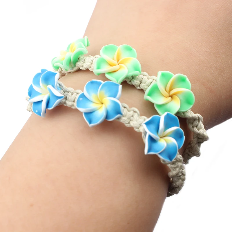 1pcs 8 Colors Pick Pink Purple Blue Plumeria Flower Friendship Handmade Braided Cord Bracelets Surf Fashion Jewelry