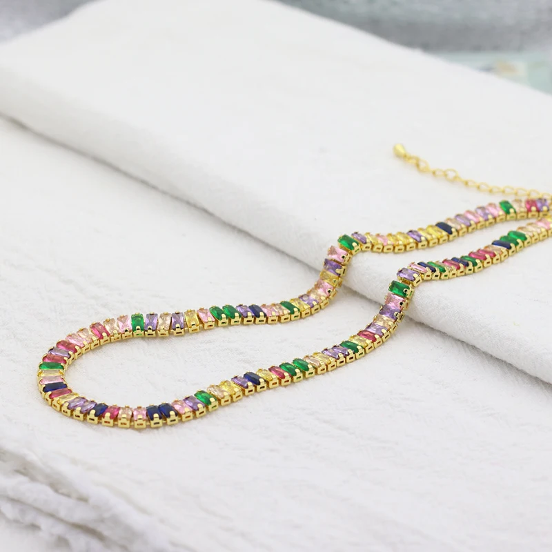 Collana girocollo colorata in oro da donna collana girocollo con catena da Tennis in zircone di cristallo arcobaleno lucido Dropshipping