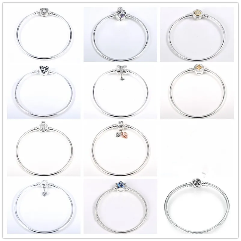 925 Sterling Silver Bangle Moments Daisy Flower Clasp Snake Chain Bracelet Bangle Fit Bead Charm pandora Jewelry