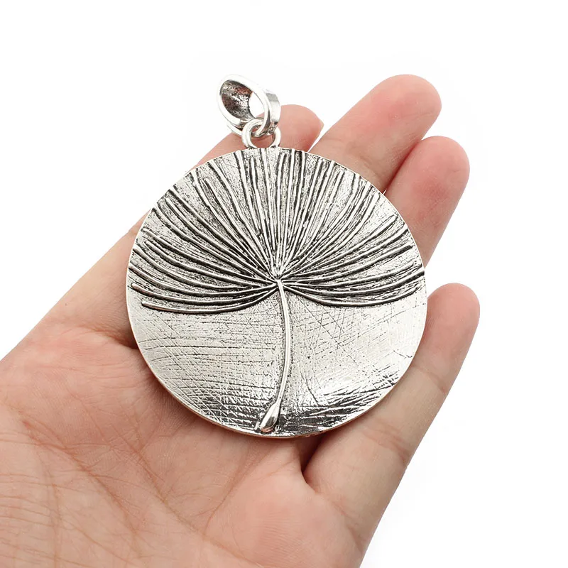 2Pcs Tibetan Silver Bronze Large Round Carved Dandelion Flower Petal Charms Pendant For DIY Necklace Jewelry Making Supplies