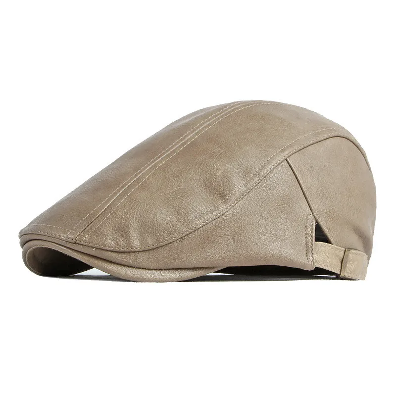 Autumn Winter Pu Solid Color Newsboy Caps Flat Peaked Cap Men and Women Painter Beret Hats 35