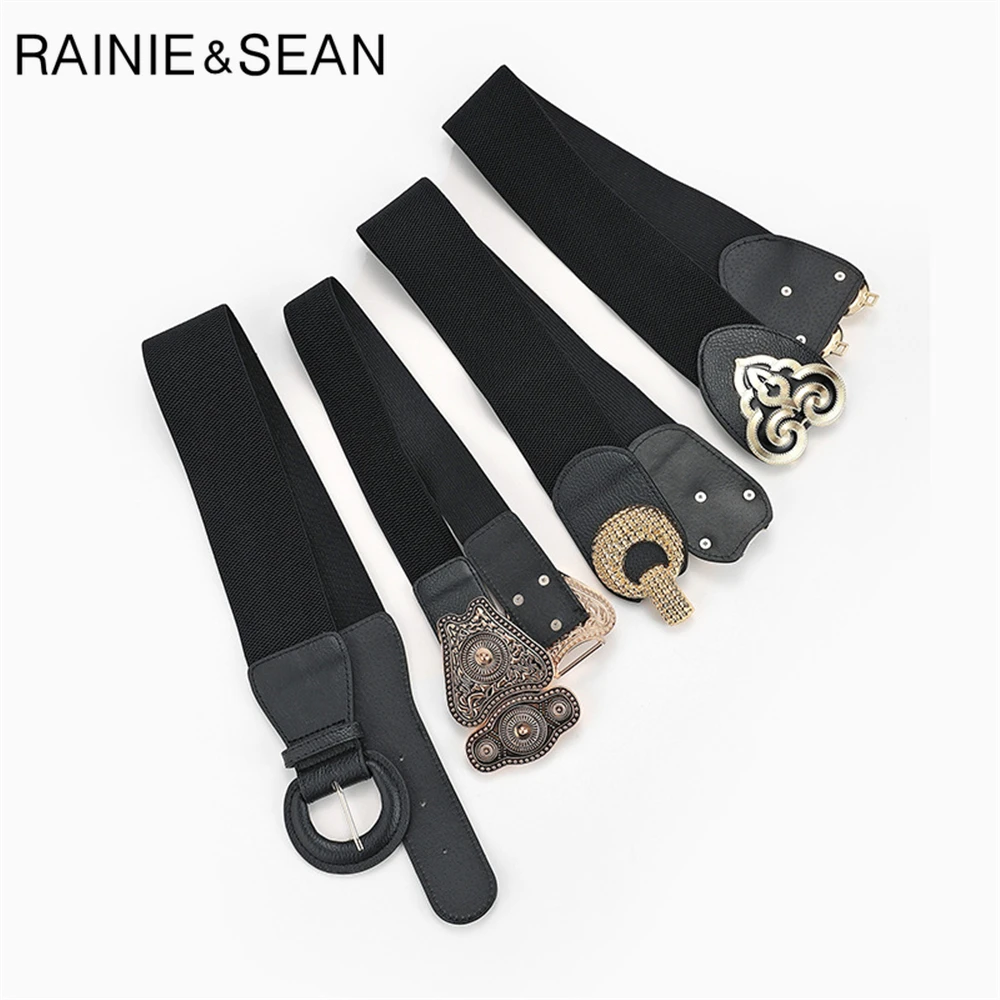 RAINIE SEAN Cummerbunds Female Elastic Women Waist Belt Studded Wide Women\'S Belts Vintage Stretchy Ladies Dress Waistbands