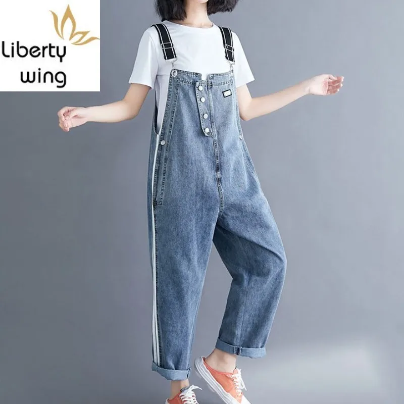 Boyfriend Style Women Loose Fit Bib Overalls New Casual Female Hip Hop Denim Suspender Pants Plus Size Long Jeans Rompers