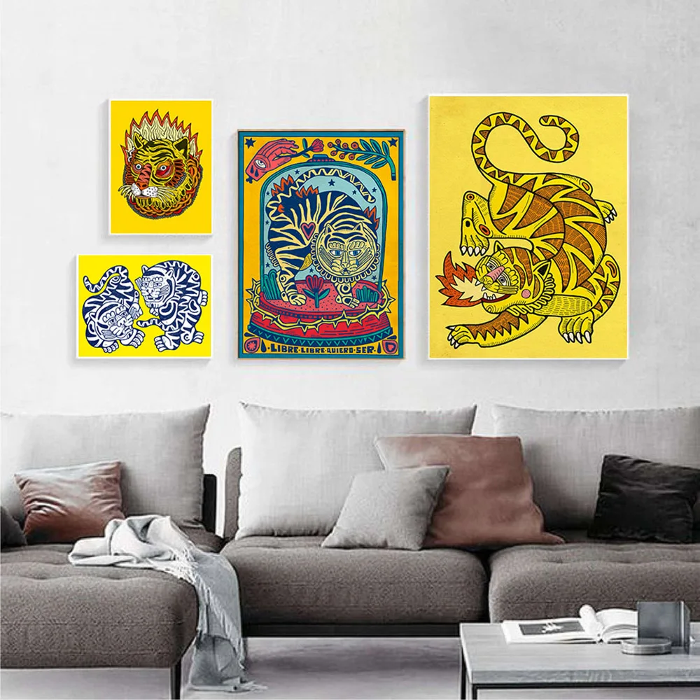 Abstract Animal Tiger with Flowers Canvas Posters Painting Love Your Differences Wall Art Prints Pictures for Living Room Decor