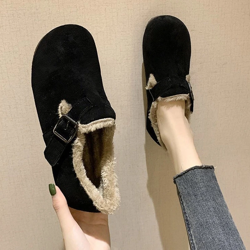 2021 Winter Hot New Short Boots Buckle Strap Women Shoes Fur Plush Slip-on Flat Solid Footwear Warm Female Snow Boots ботинок