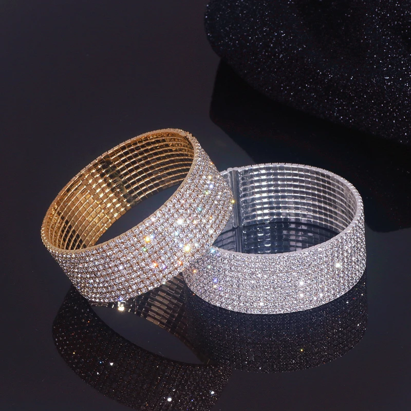 Sparking Bling Rhinestone Crystal Open Cuff Bangles For Women Luxury Charm Bangle Bracelet Bridal Wedding Party Jewelry Gifts