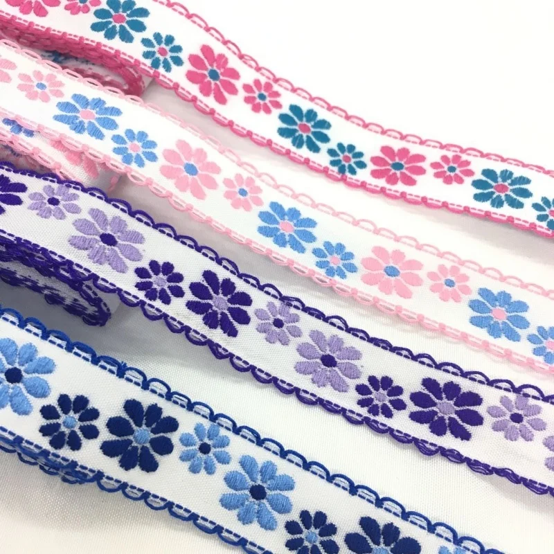 1- 2cm 2Y Embroidery Jacquard  Heart Floral Ribbon For Handmade DIY Textile Craft Bows Scrapbook Easter Wedding Christmas Deco